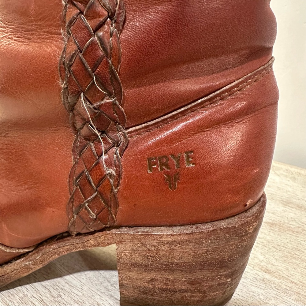 Frye Vintage Braided Sabrina Amber Brown Knee High Tall Boot Women's size 6 - Picture 11 of 16